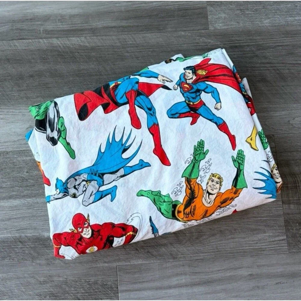 Pottery Barn Kids Justice League Flat Fitted Sheet Set Full Size 100% Cotton